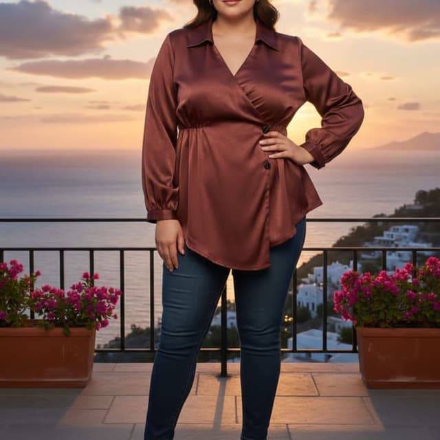 Brown, Burgundy Blouse
