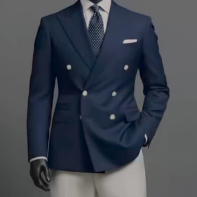 Navy Blue, White, Silver Suit