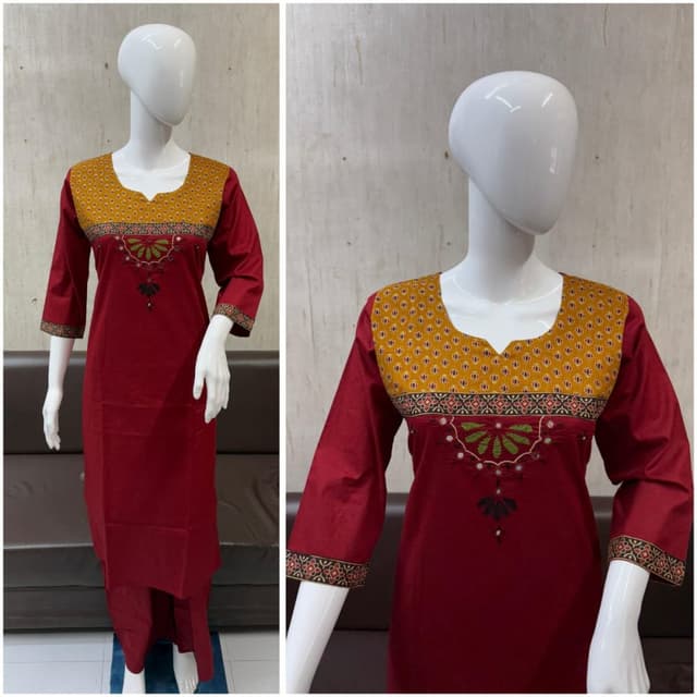 Maroon, Mustard Yellow, Green, Black, Red Kurta Set (Kurta and Pants)