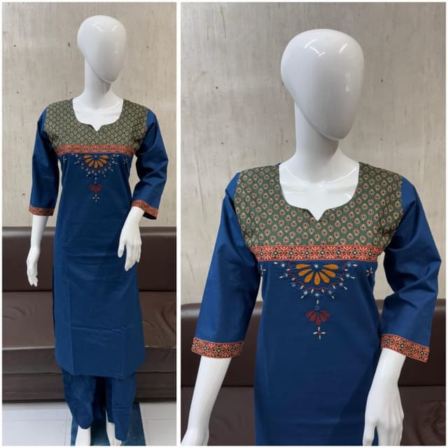 Blue, Green, Orange, Red, White Kurta with Pants
