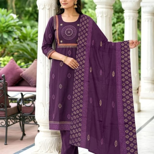 Deep Purple with Gold/Bronze accents Salwar Kameez