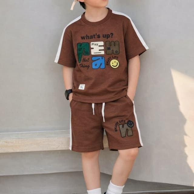 Brown, white, green, blue, yellow, black T-shirt and Shorts Set