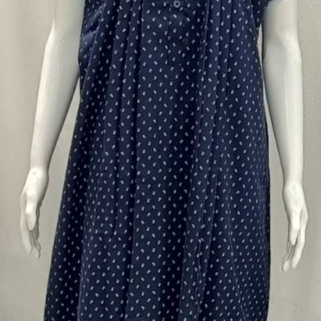 Navy blue with white polka dots and blue decorative neckline Nightgown