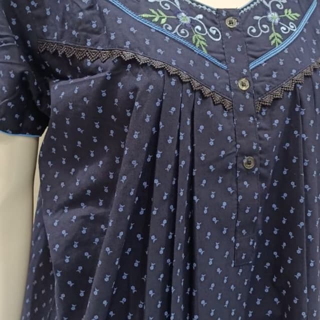 Navy blue with light blue and green embroidery Nightgown
