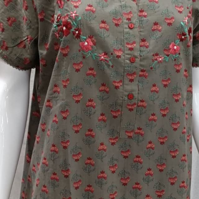 Olive green with red and pink floral print Nightgown