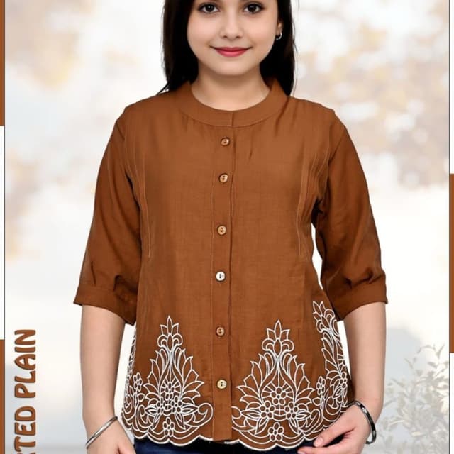 Brown with white embroidery Top