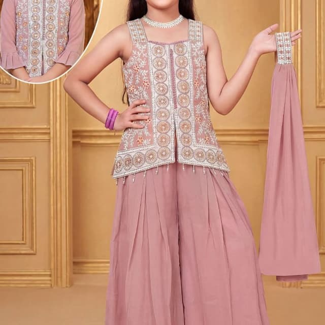 Dusty Rose, White, Gold Sharara Set