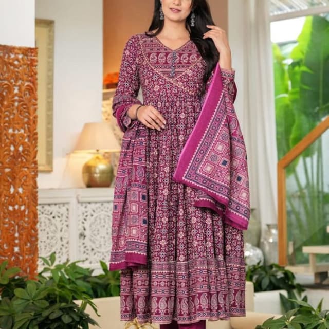 Purple, Pink, White, Blue Anarkali Suit Set