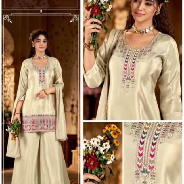 Beige, Pink, Yellow, Green, Blue, Red Kurta and Palazzo Set