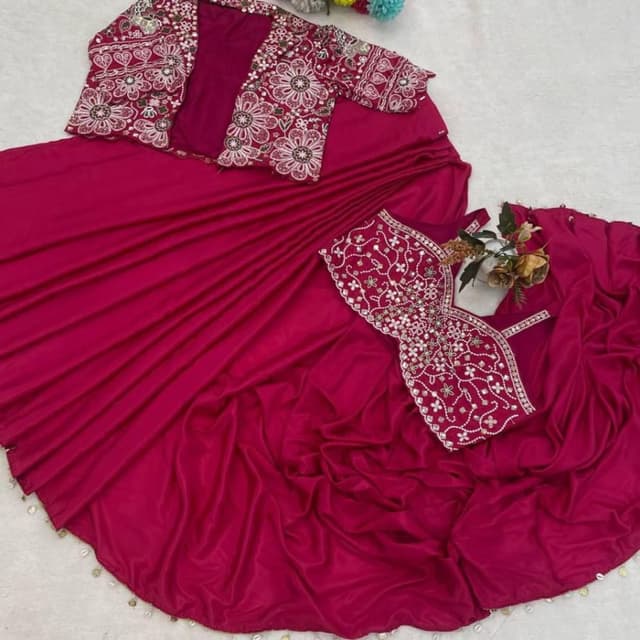 Deep Pink, White, Silver, Gold Saree with Blouse and Jacket