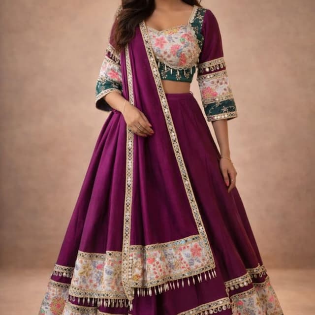 Purple, Green, White, Pink, Gold, Silver Lehenga Choli