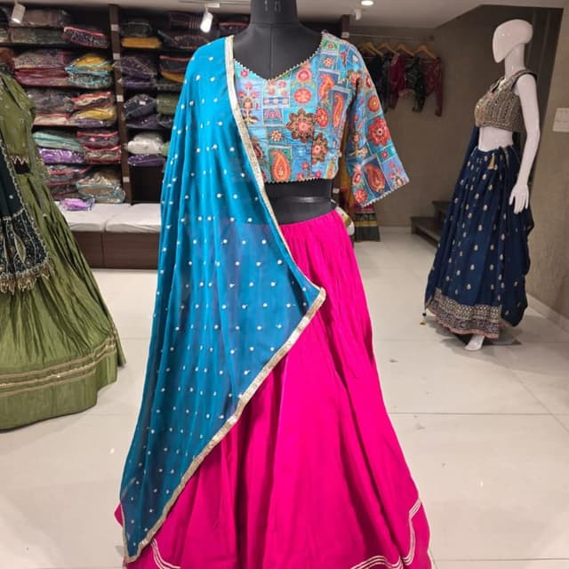 Blue, Pink, Orange, Red, Gold Lehenga Choli