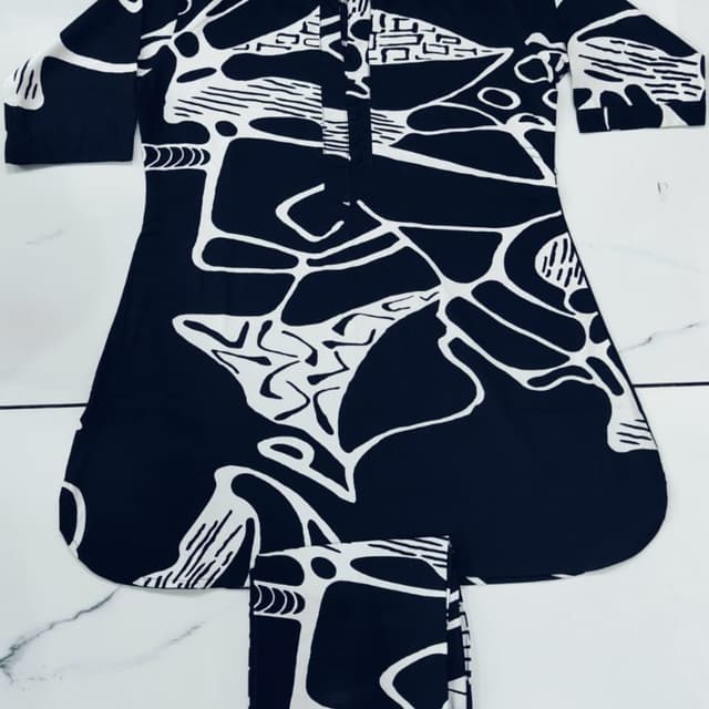 Black and White Kurti and Trousers Set