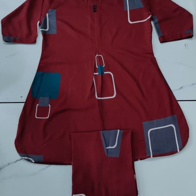 Maroon with grey and teal accents Kurti