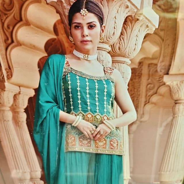 Teal, Gold, Orange, Red, White Sharara Suit