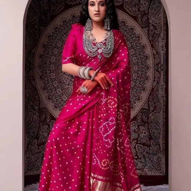 Fuchsia with white and gold accents Saree