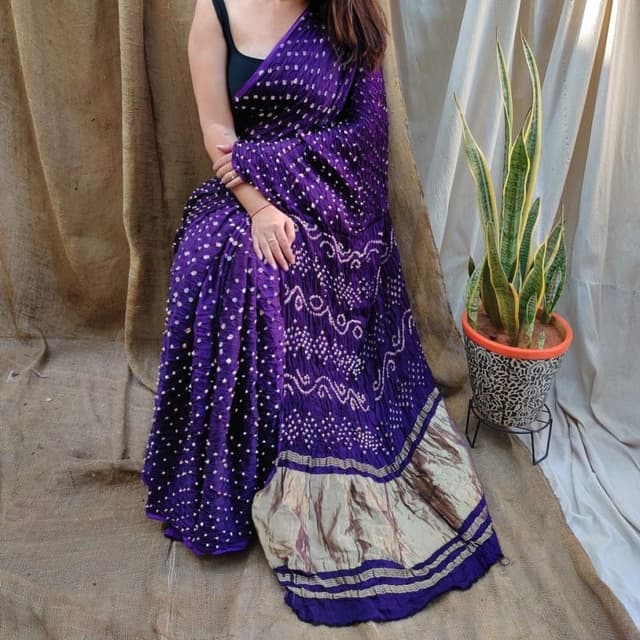 Deep Purple with White and Gold Saree
