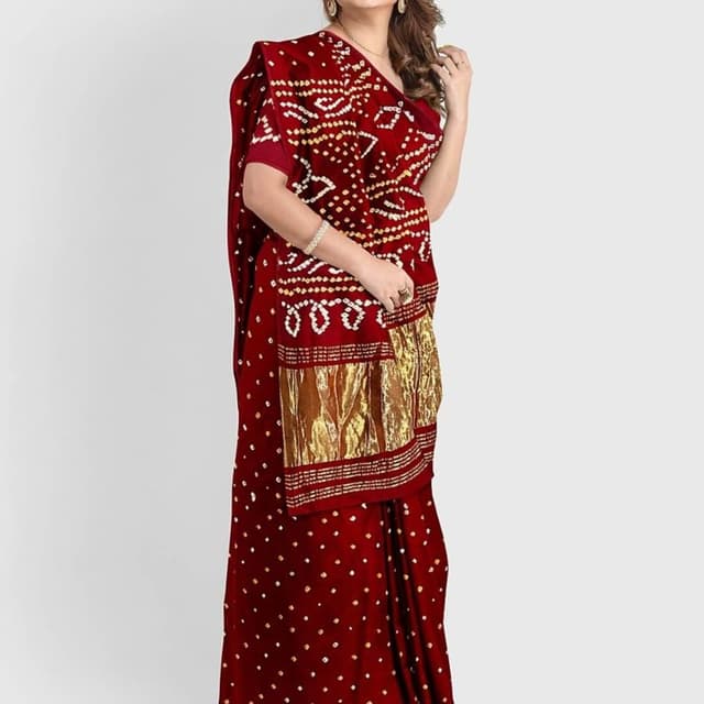 Deep Red with White and Gold Saree