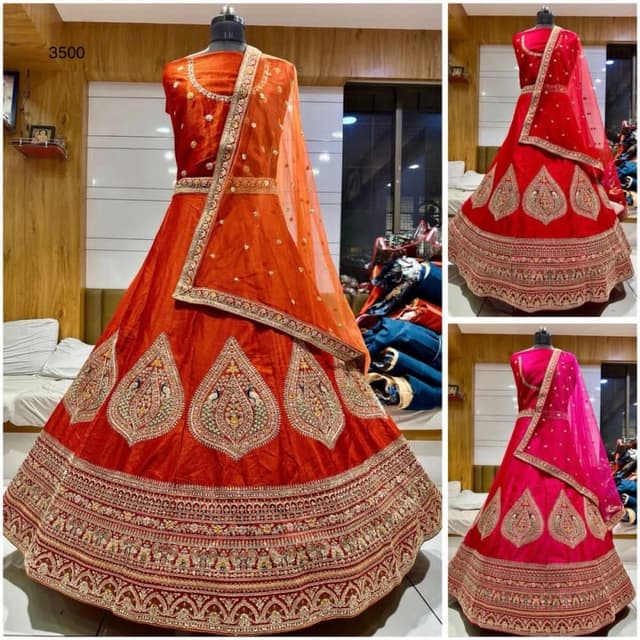 Orange, Red, Pink, Gold, Multicolor Lehenga Choli