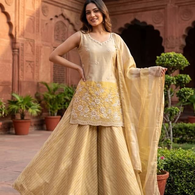 Beige and Yellow Sharara Suit