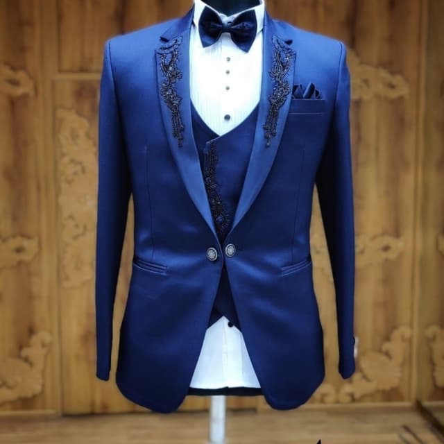 Royal Blue and Black Tuxedo Suit