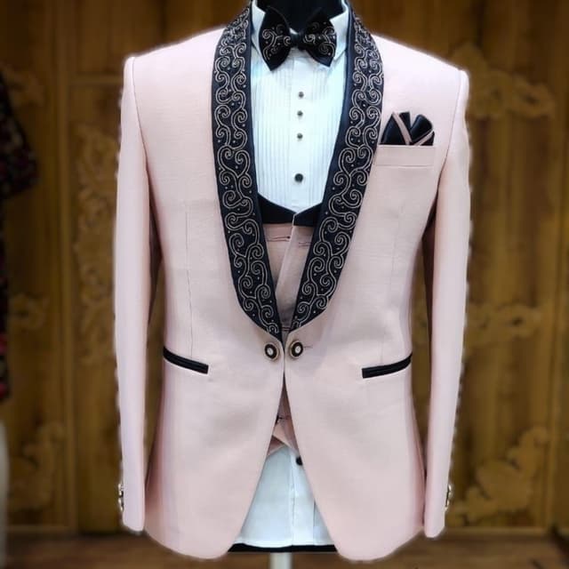 Pastel Pink with Black and Silver accents Tuxedo Suit