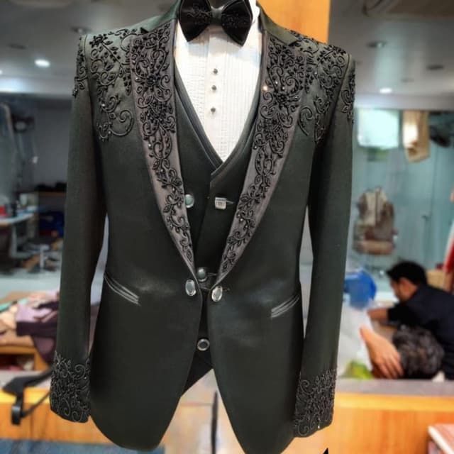 Dark Green, Black, White Suit (Jacket, Vest, Trousers)