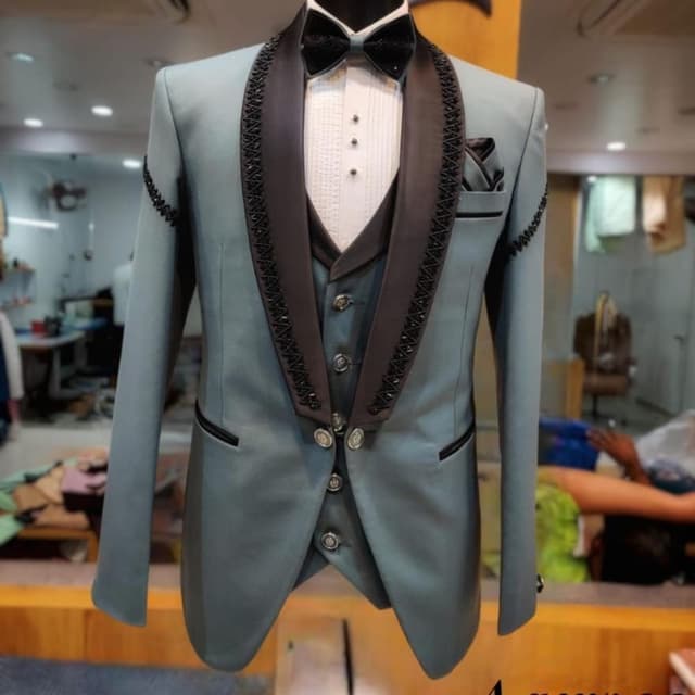 Light Blue, Black, White Tuxedo Suit