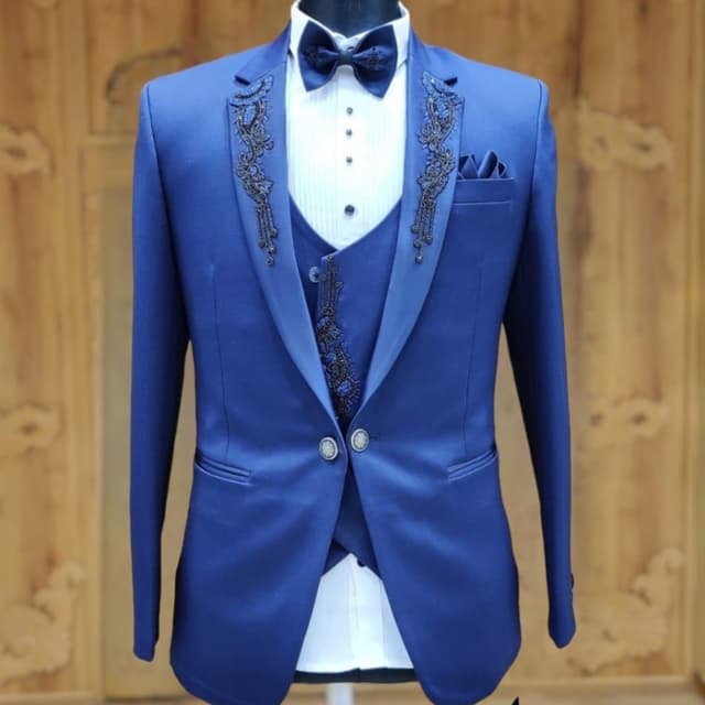 Royal Blue, Black, White Tuxedo Suit