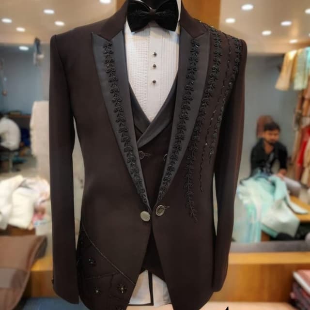 Brown and Black Tuxedo Suit (Jacket, Vest, Shirt, Bowtie)