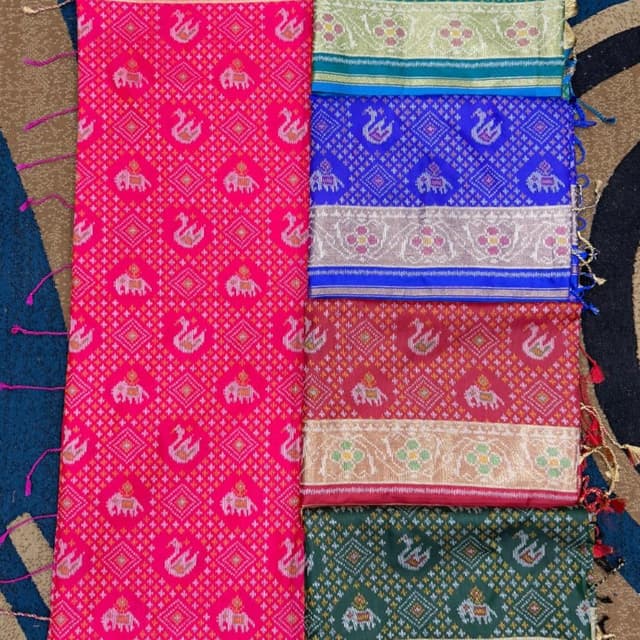 Pink, Blue, Red, Green, Orange, Gold, Silver Patan Patola fabric