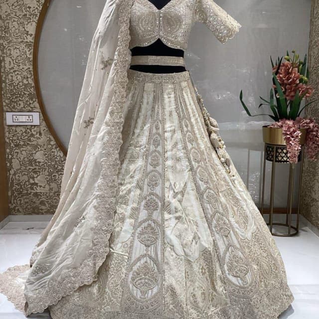 Off-white, Beige, Gold, Silver Lehenga Choli