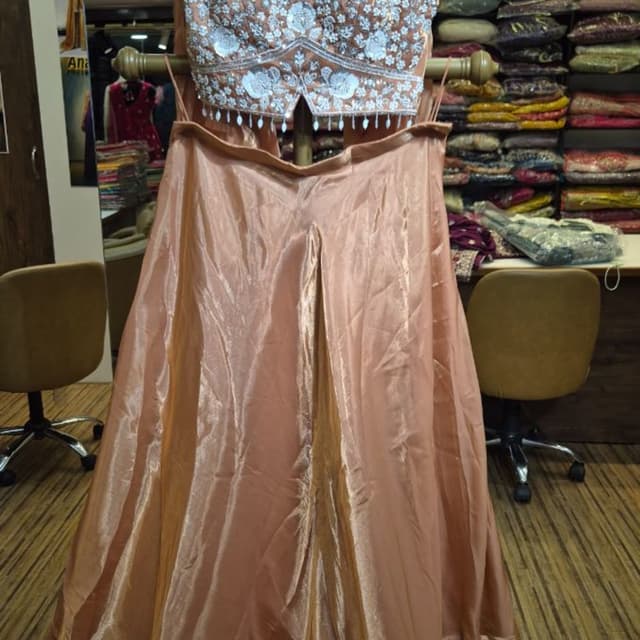 Peach and Silver Lehenga Choli