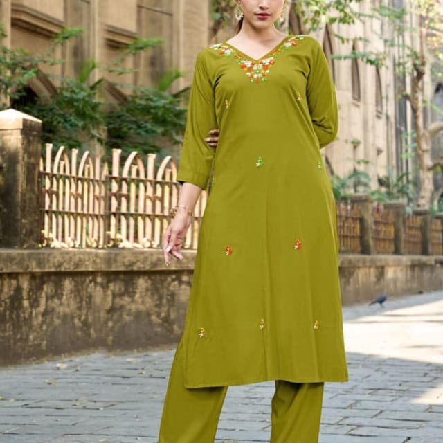 Olive Green Kurta Pant Set