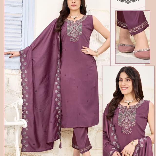Plum with silver and grey embroidery Kurti Set