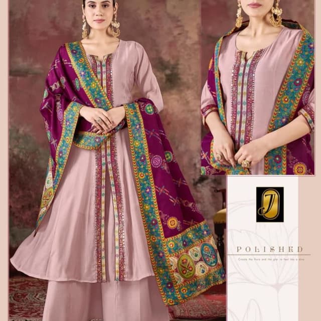 Pink, Purple, Teal, Yellow, Green, White Salwar Kameez Set