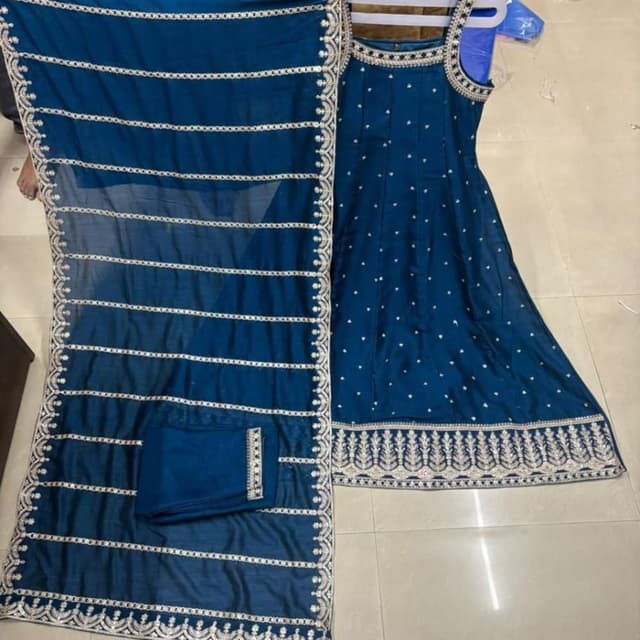 Deep Blue with Silver Embellishments Anarkali Suit