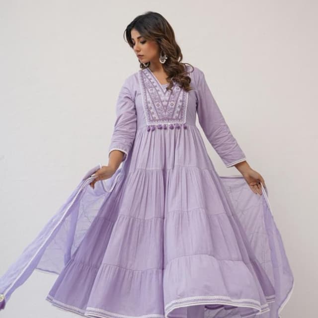 Lavender with White accents Anarkali Suit