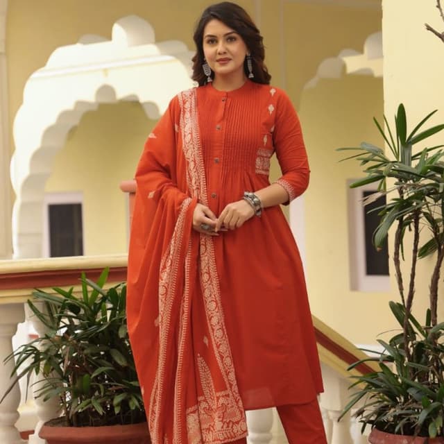 Rust Orange, Cream Kurta Set