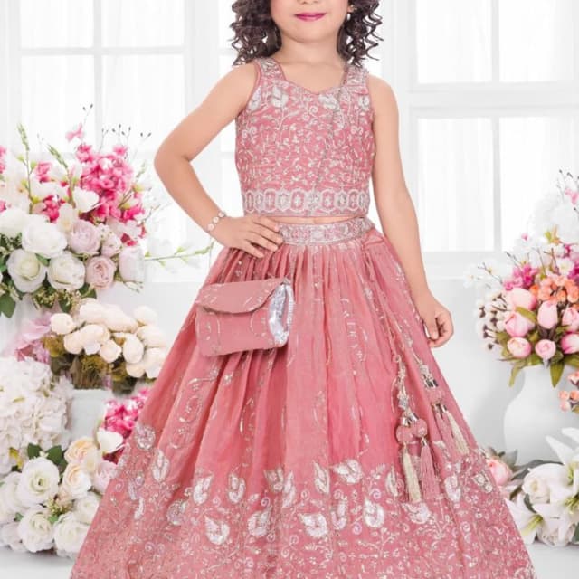 Rose Pink with Silver embellishments Lehenga Choli Set