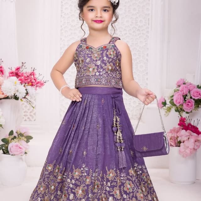 Purple with multi-color floral embroidery Lehenga Choli