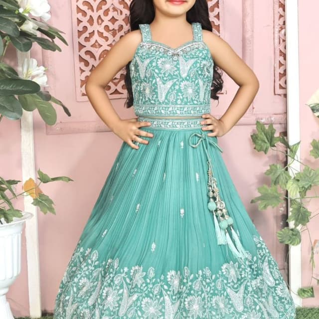 Teal Green with White Embellishments Lehenga Choli