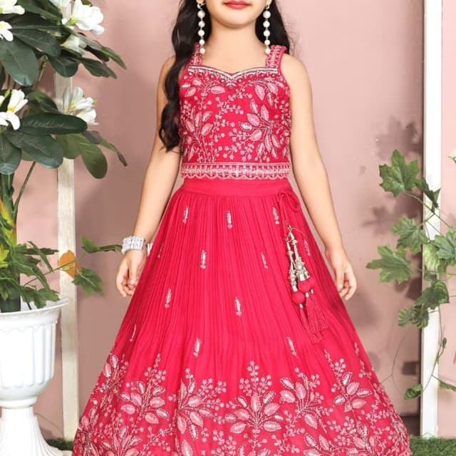 Rani Pink with Silver embellishments Lehenga Choli