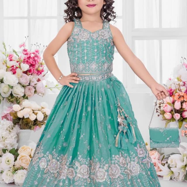 Teal, Silver Lehenga Choli