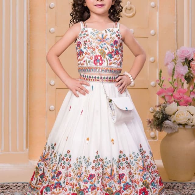 White with multicolor floral embroidery Lehenga Choli