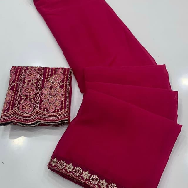 Rani Pink with Gold and Pink Embroidery Saree (or similar draped garment)