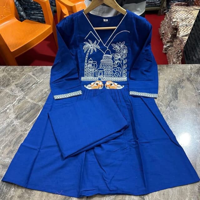 Royal Blue, White, Orange Kurti with Pants