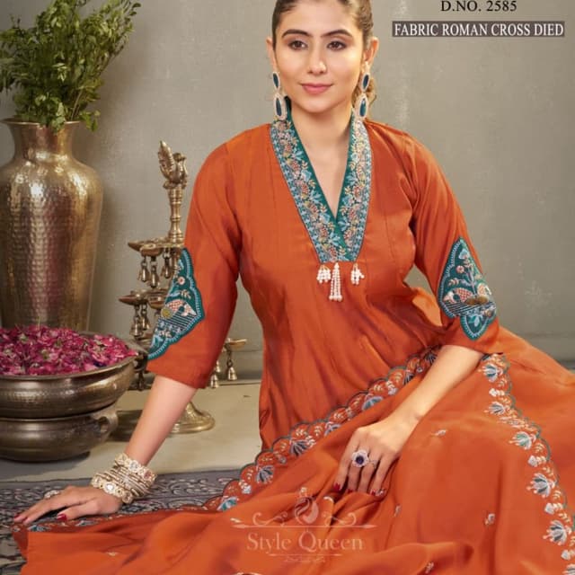 Orange, Teal, White, Silver Lehenga Choli