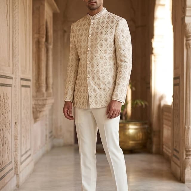 Cream, Ivory, Beige, Gold Jodhpuri Suit