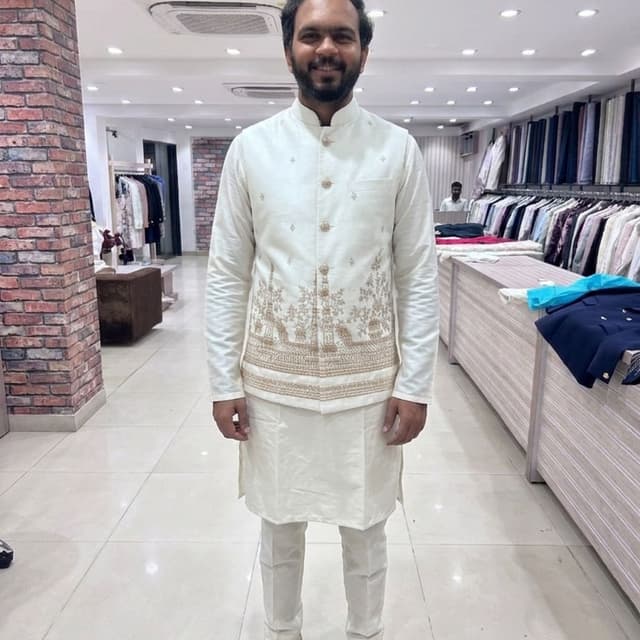Off-white, Gold Sherwani Set